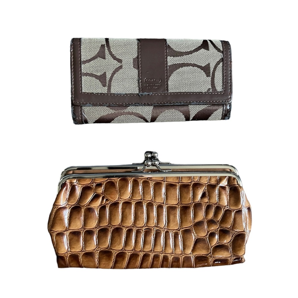 Coach Signature Canvas Billfold Card Holder Wallet & Faux Animal Skin Clutch